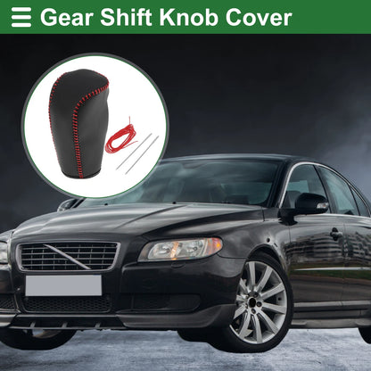 Car Gear Shift Knob Cover 1 Pc for Volvo S80 (2007-2012) Black Red Faux Leather