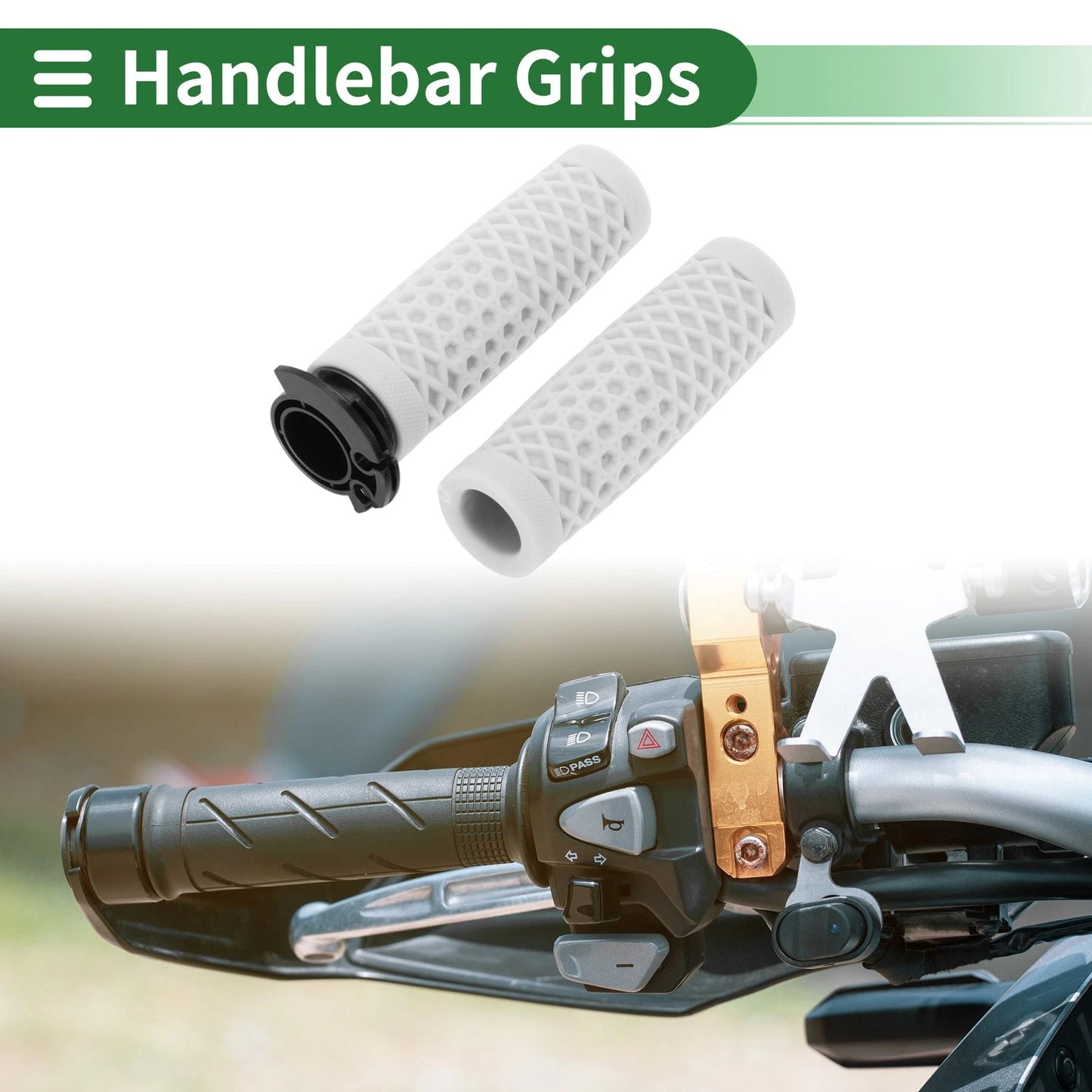 Grips 7/8" 22mm Motorcycle Hand Grips Cover Kit for Handlebar TPU White