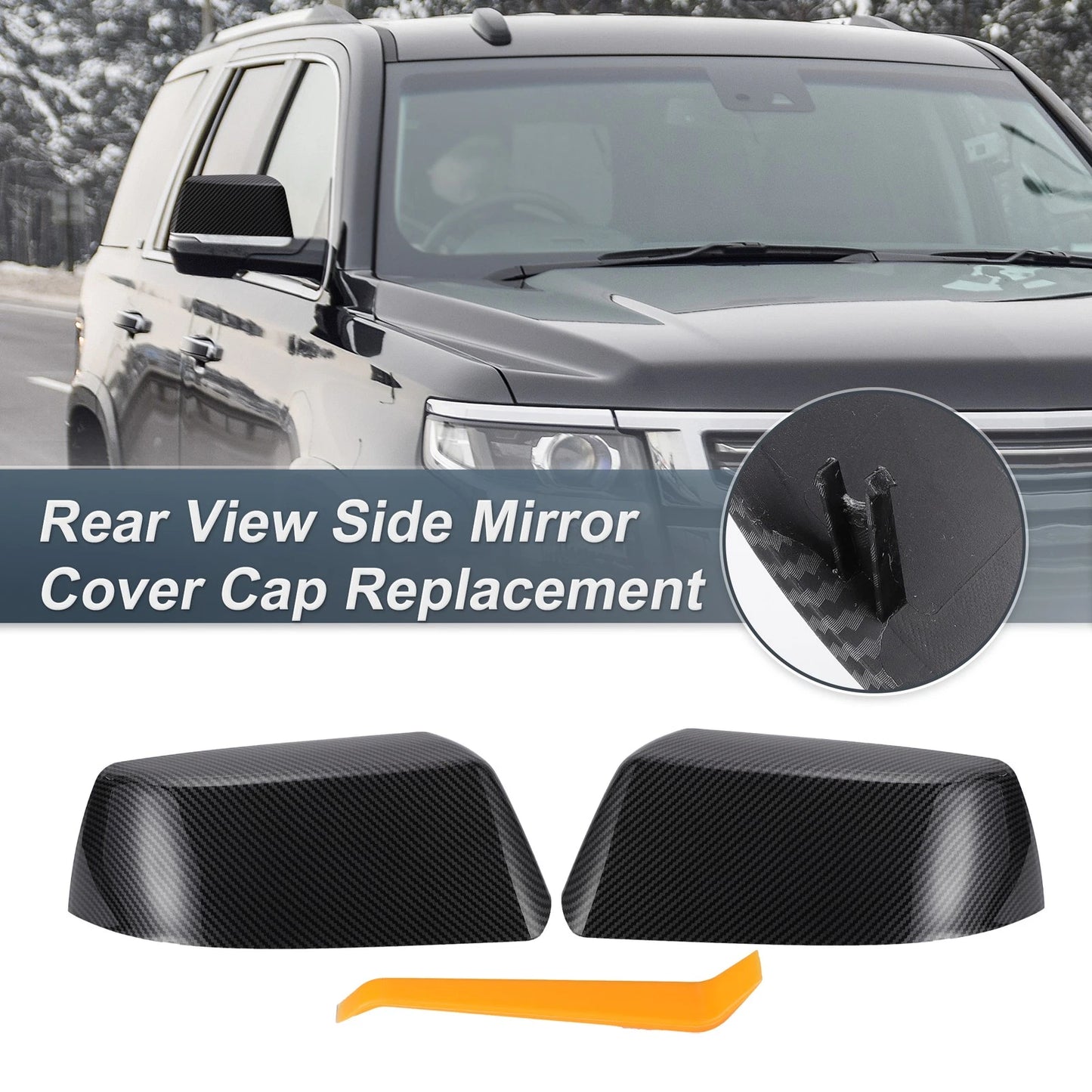 1 Set Rearview Mirror Cover Cap Black Carbon Fiber for Cadillac & Chevrolet