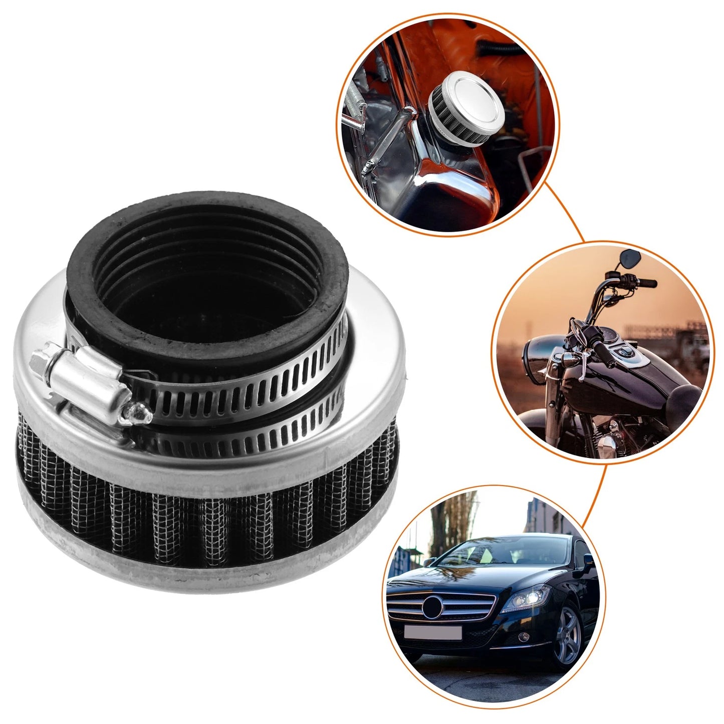 Universal / 40-42mm / Air Filter Cleaner Round Tapered Silver Tone for Motorcycle