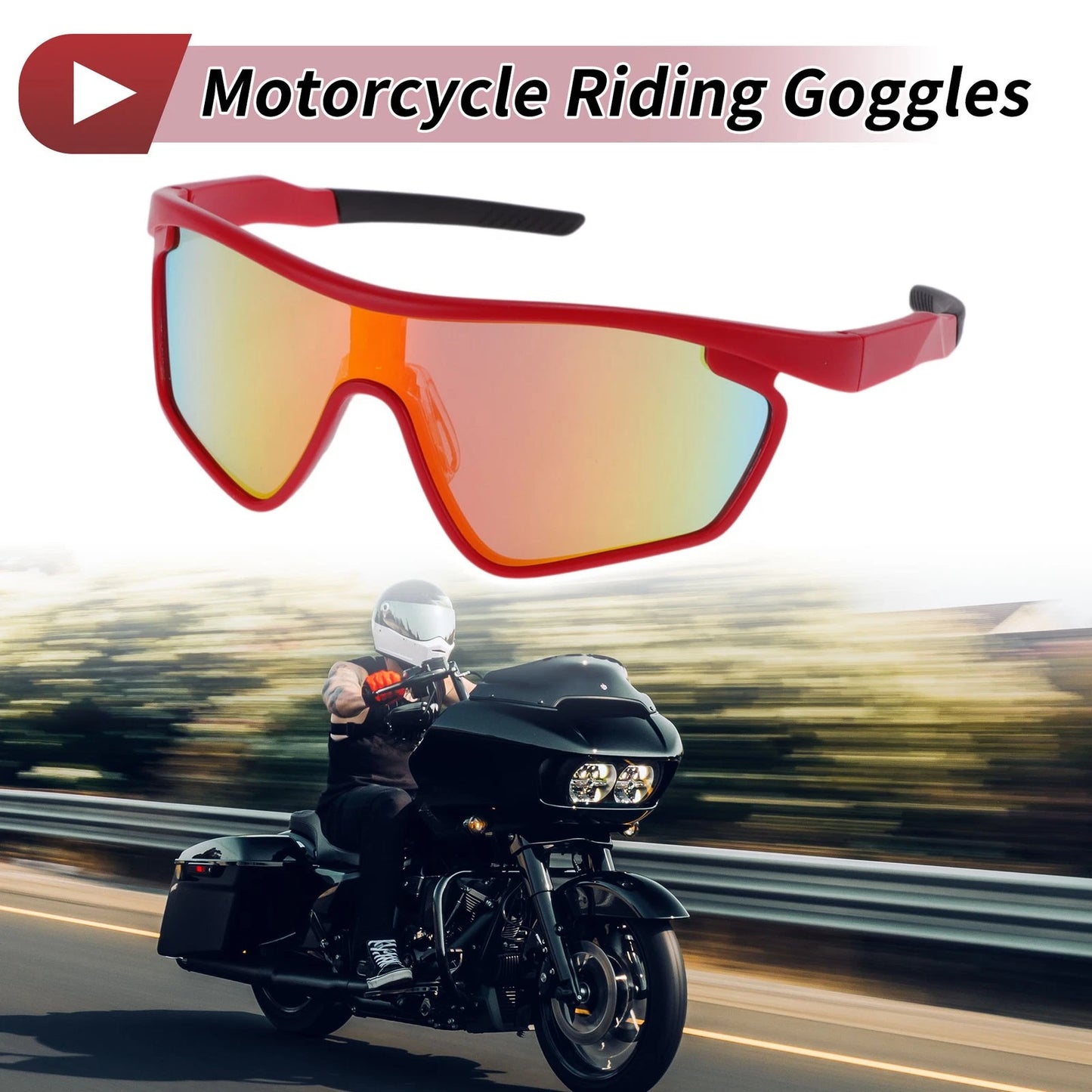 Goggles Red Lens Red Frame PC for Motorcycle