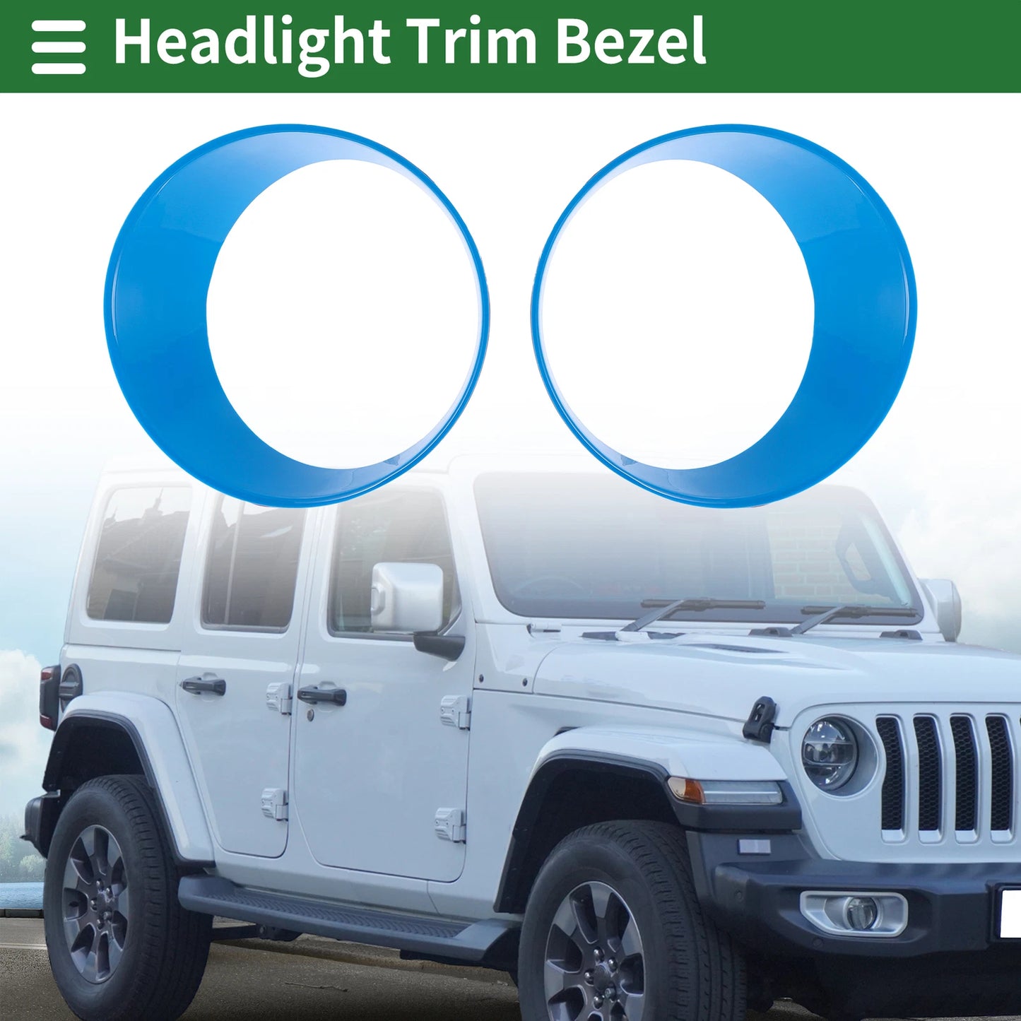 2 x Car Headlight Trim Bezels for Jeep Wrangler (2024) - ABS Light Blue
