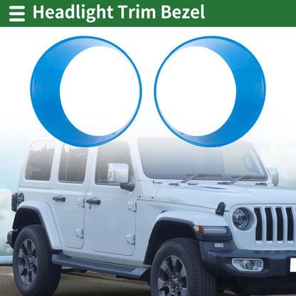 2 x Car Headlight Trim Bezels for Jeep Wrangler (2024) - ABS Light Blue