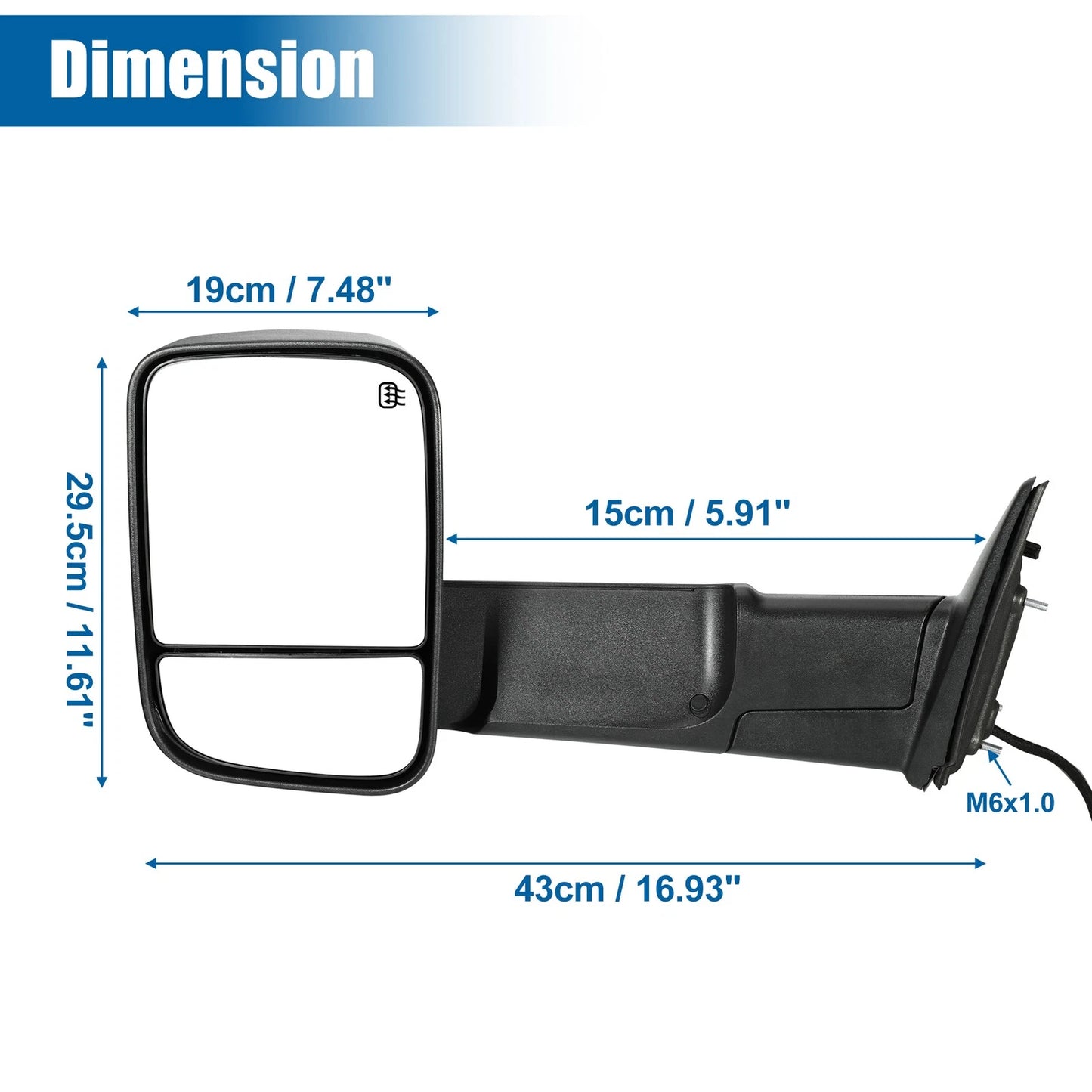 1 Pair Power Heated Tow Mirrors for Ram 1500/2500/3500 Yellow