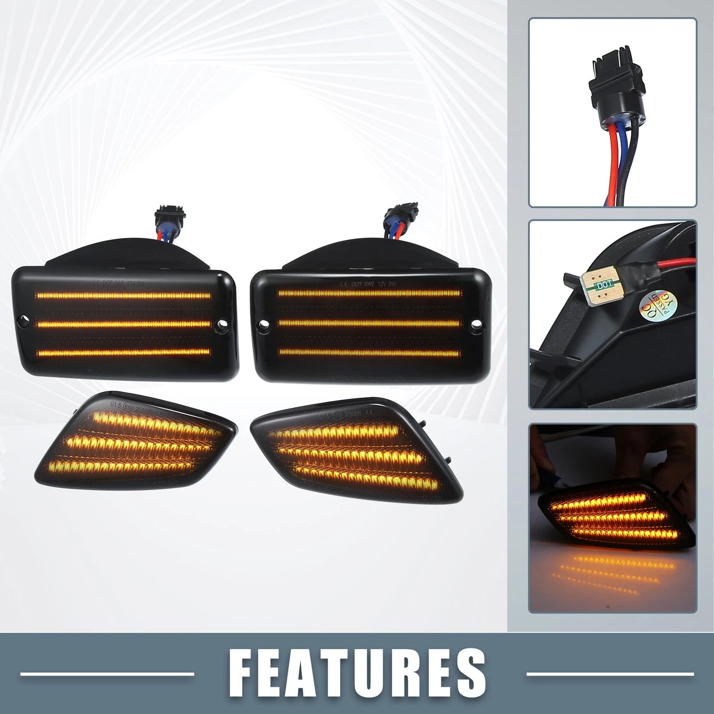 2 x Smoked Lens LED Side Marker Lights for Jeep Wrangler (2018-2023)