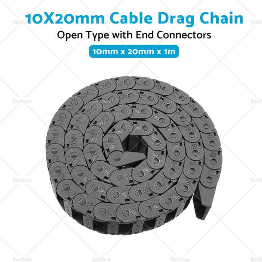 10mm x 20mm Open Type Drag Chain Cable Carrier with End Connectors - 1m