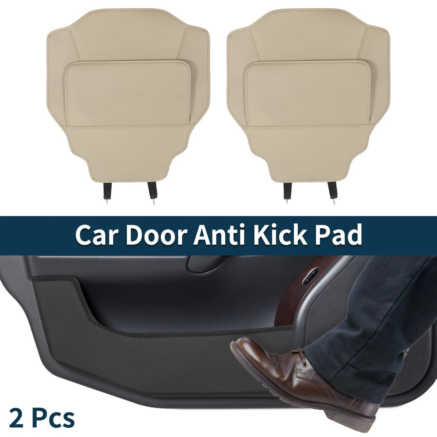 Leather Car Door Anti Kick Pad Sticker / 40 Beige / Leather Car Door Anti Kick Pad Sticker for Toyota Vellfire Alphard