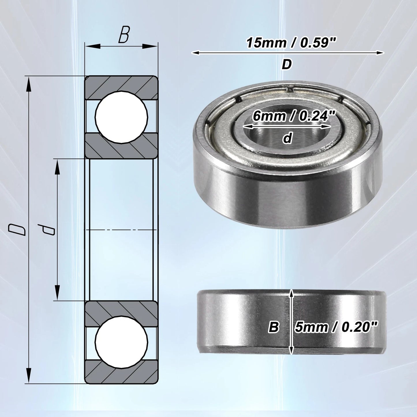 10 x 6x15x5mm Double Metal Shield Deep Groove Ball Bearings for Make Model