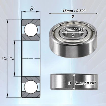 10 x 6x15x5mm Double Metal Shield Deep Groove Ball Bearings for Make Model