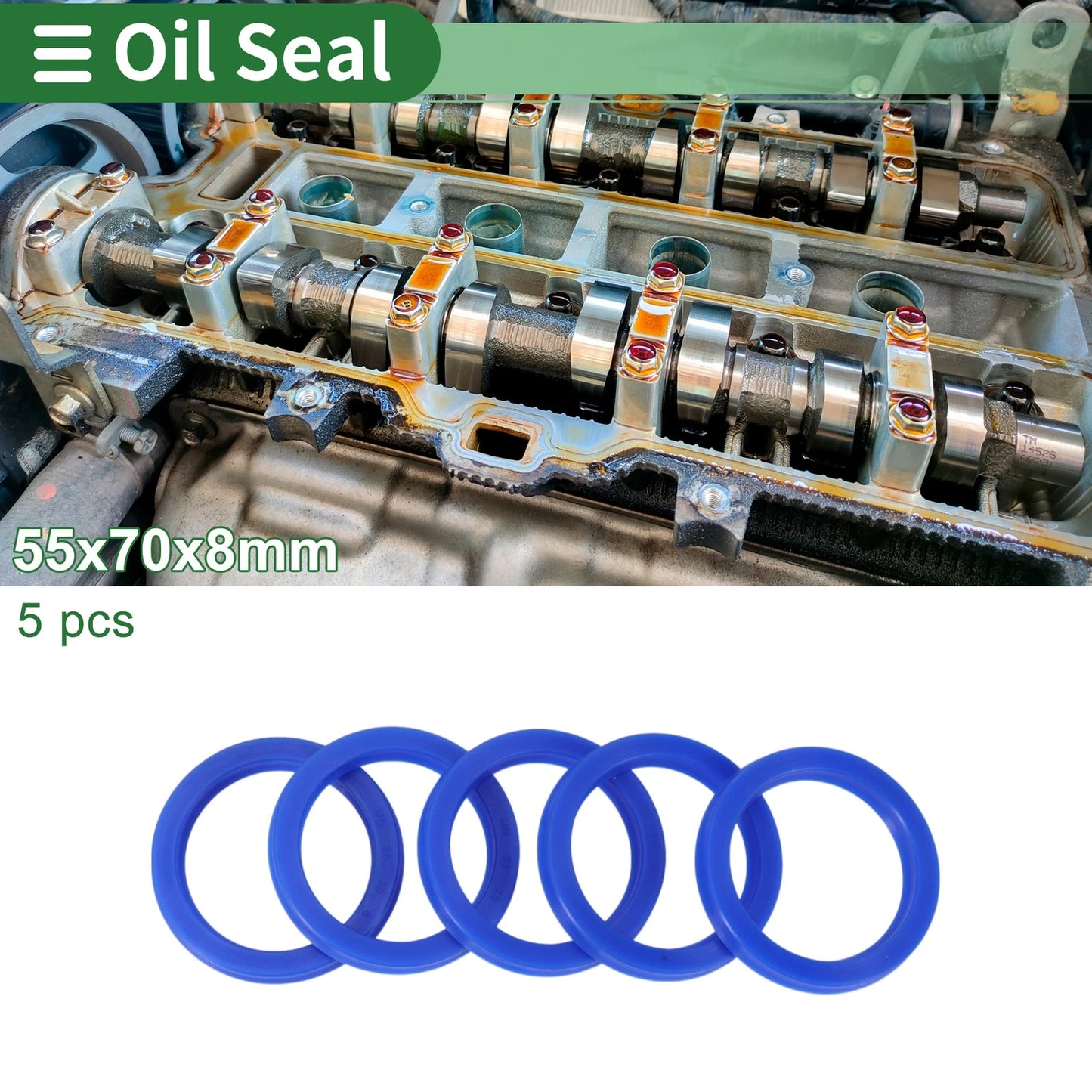 5 x Oil Seal 55x70x8mm TPU High-Pressure Blue