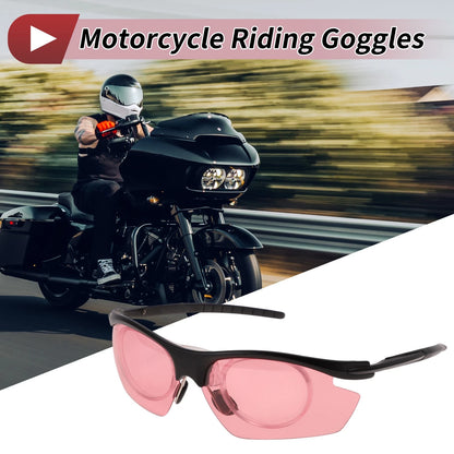 1 Pc Motorcycle Riding Goggles Pink Lens Black Frame Tri-acetel Cellulose