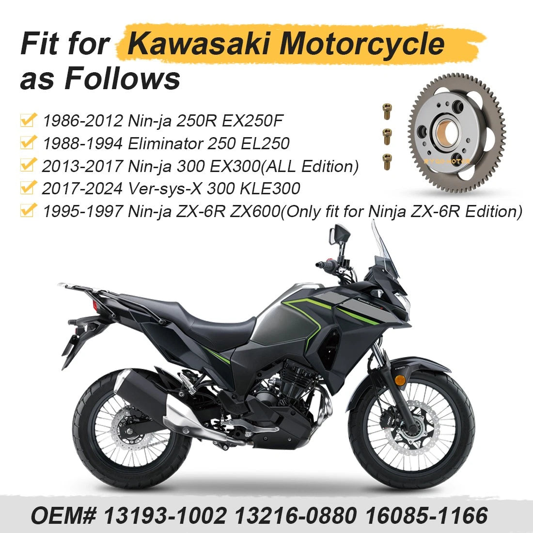 Starter Clutch Gear Kit for Kawasaki Ninja 250R EX250F EX300 ZX6R