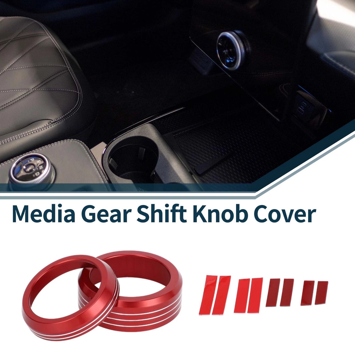 Red Gear Shift Switch Knob Cover Ring for Ford Mach-E (2021-2024) 2 Pcs