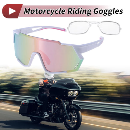 Motorcycle Riding Goggles Pink Lens White Frame PC Cycling Sunglasses