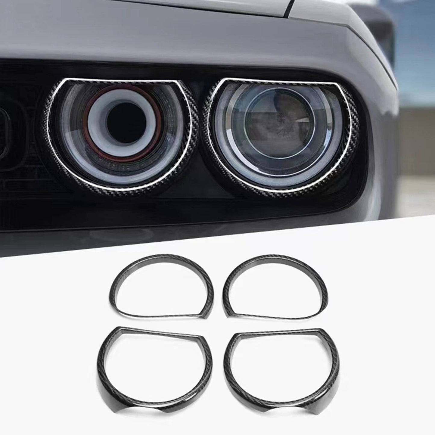 Carbon Fiber Headlight Trim Covers for Dodge Challenger (2015-2023)