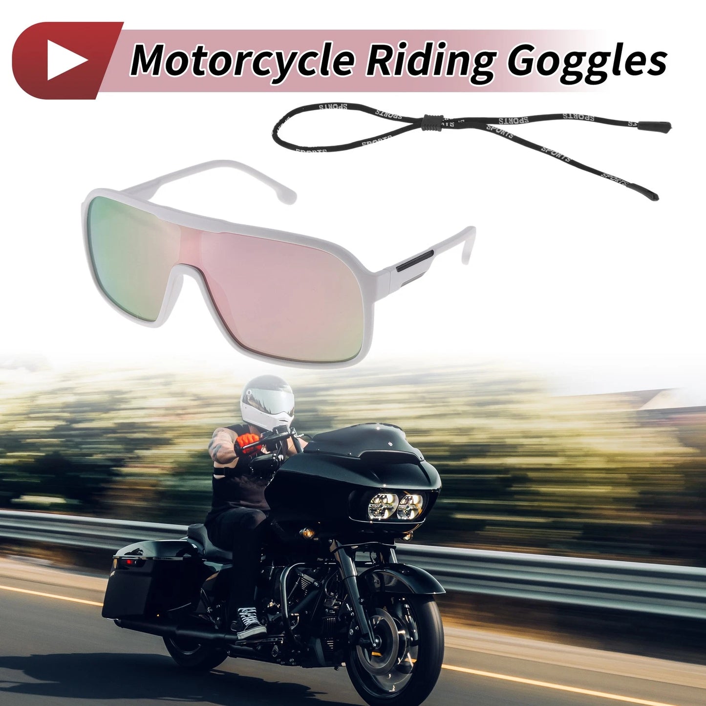 Motorcycle Riding Goggles Pink Lens Black White Frame UV400