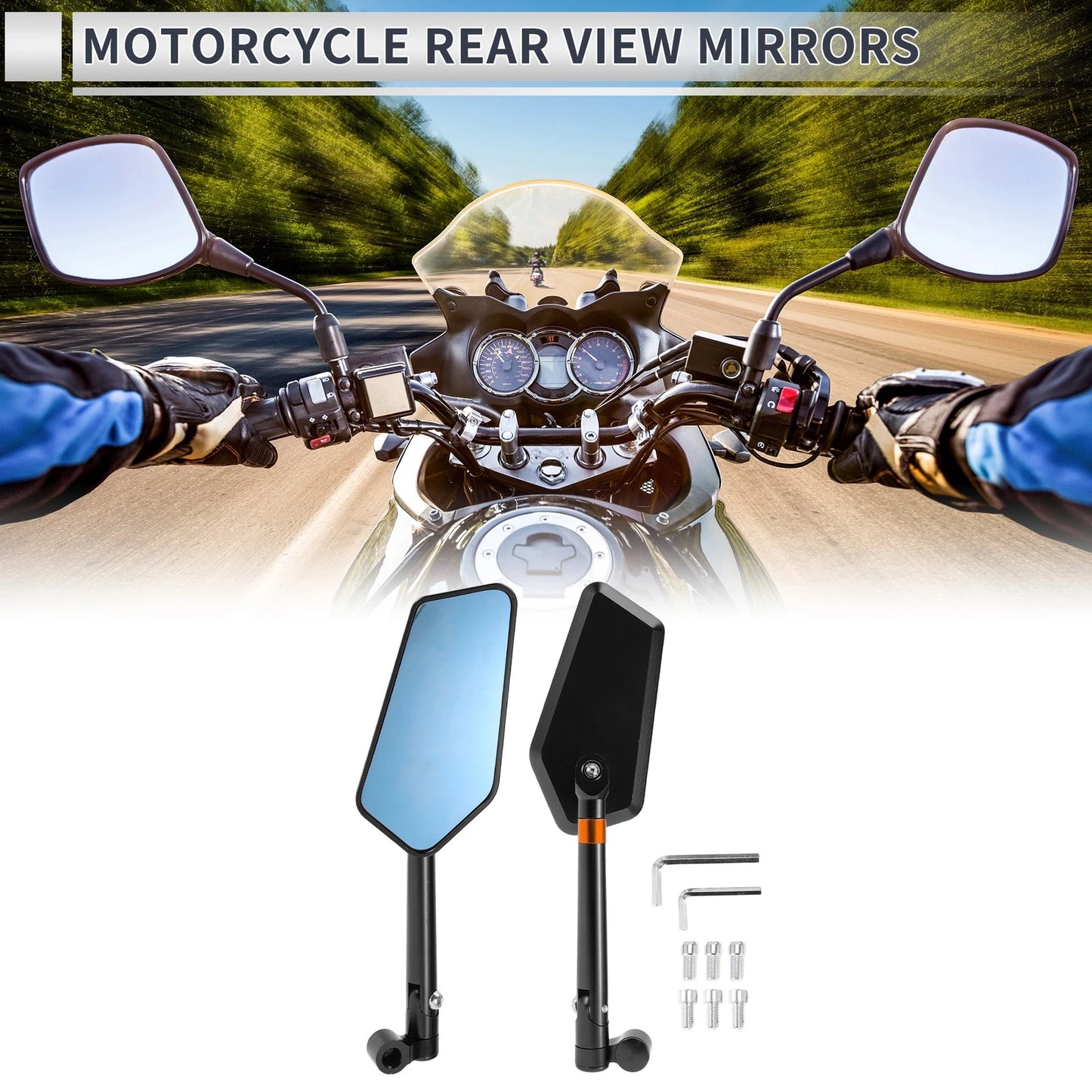 M8/M10 Rear View Mirror Handlebar Mirror Black Aluminum Alloy for Motorcycle