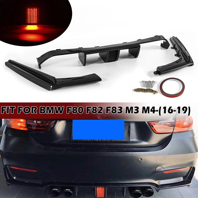 Carbon Fiber Rear Diffuser Lip with Lights for 2015-2020 BMW F80 F82 F83 M3 M4