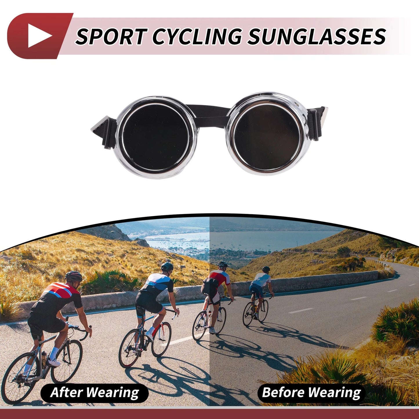 1 Pc / Motorcycle Riding Goggles Black Lens Silver Frame Glass ABS / for Motorcycle