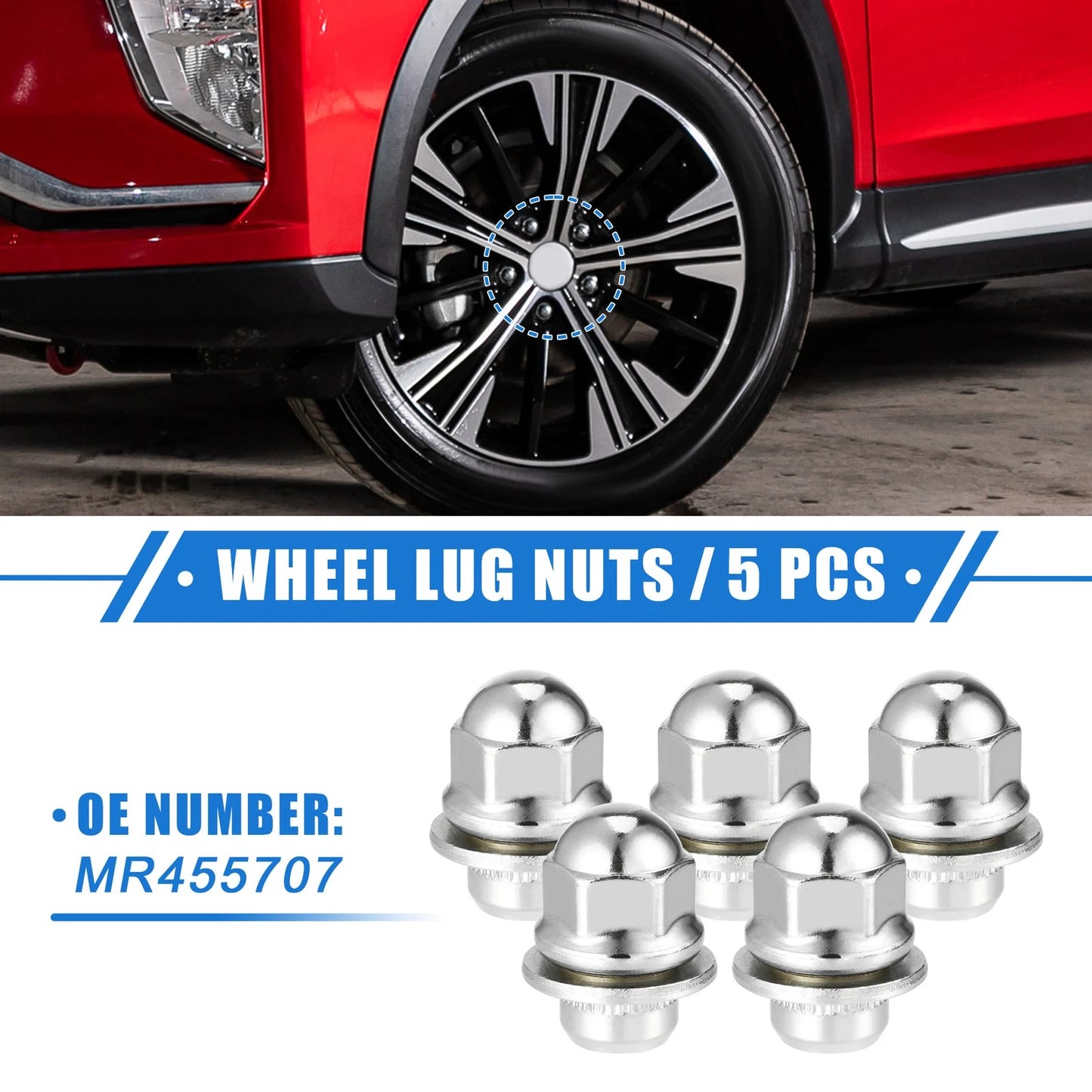 5 x M12x1.5 Wheel Lug Nuts for Mitsubishi Endeavor, Outlander, RVR
