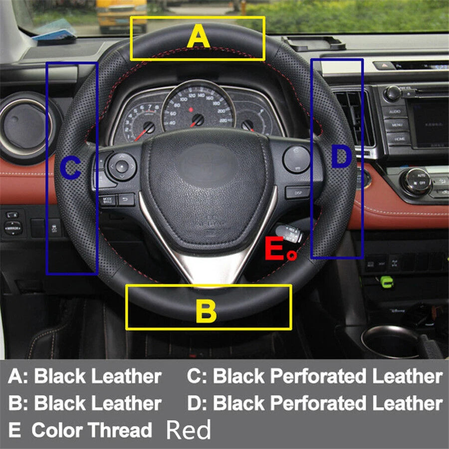 Black Leather Steering Wheel Cover Red Line for Toyota Corolla (2014-2018)