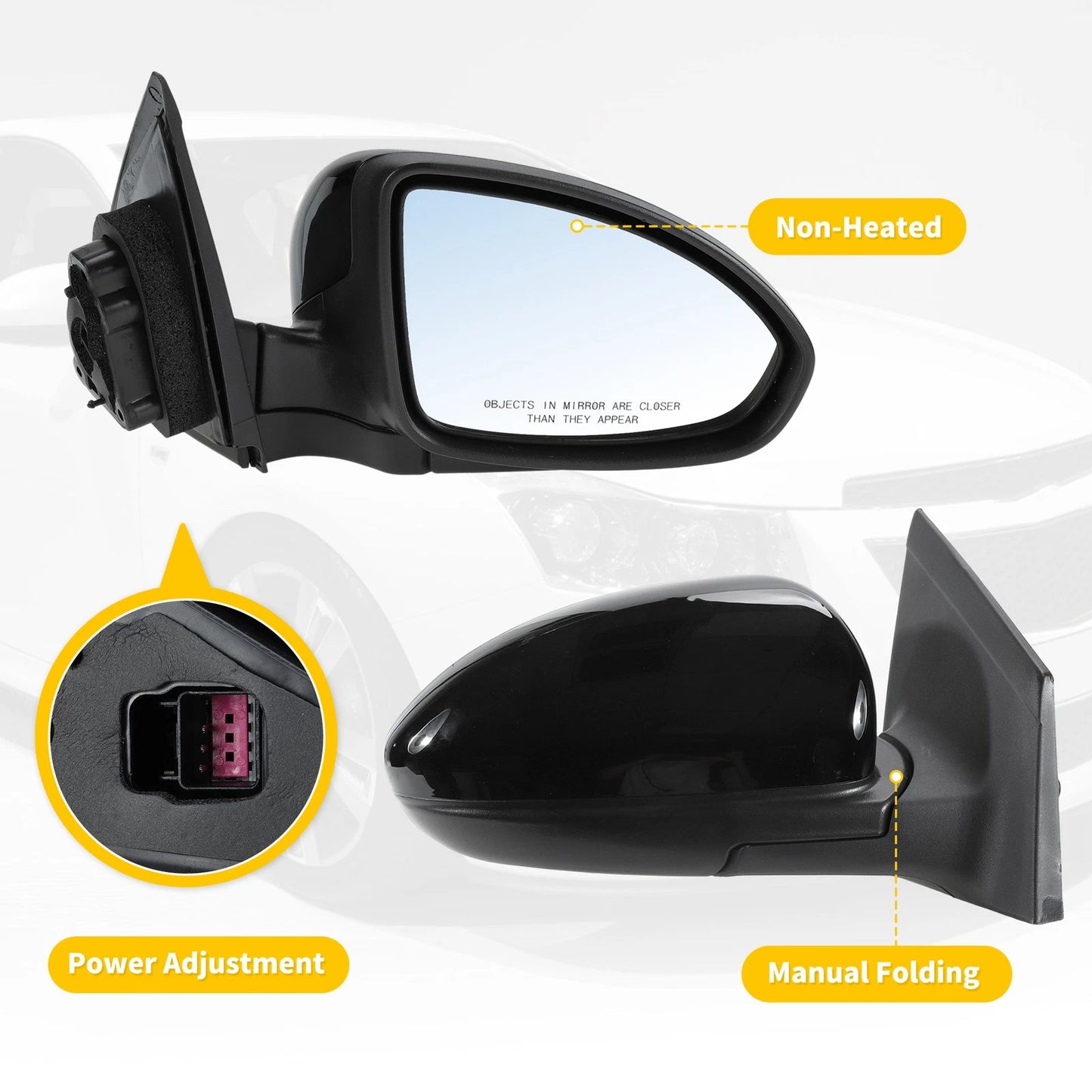 Right Side Door Mirror Gloss Black for Chevy Cruze Limited (2011-2016)