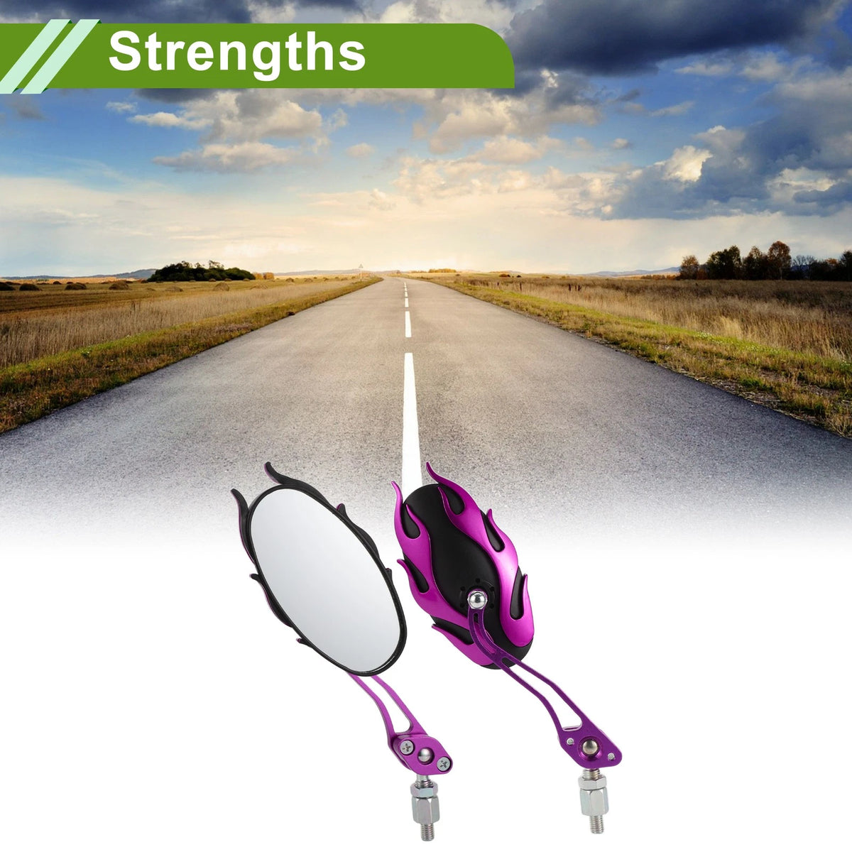 M8/M10 Motorcycle Rear View Mirrors Oval Shape Purple Aluminum Alloy