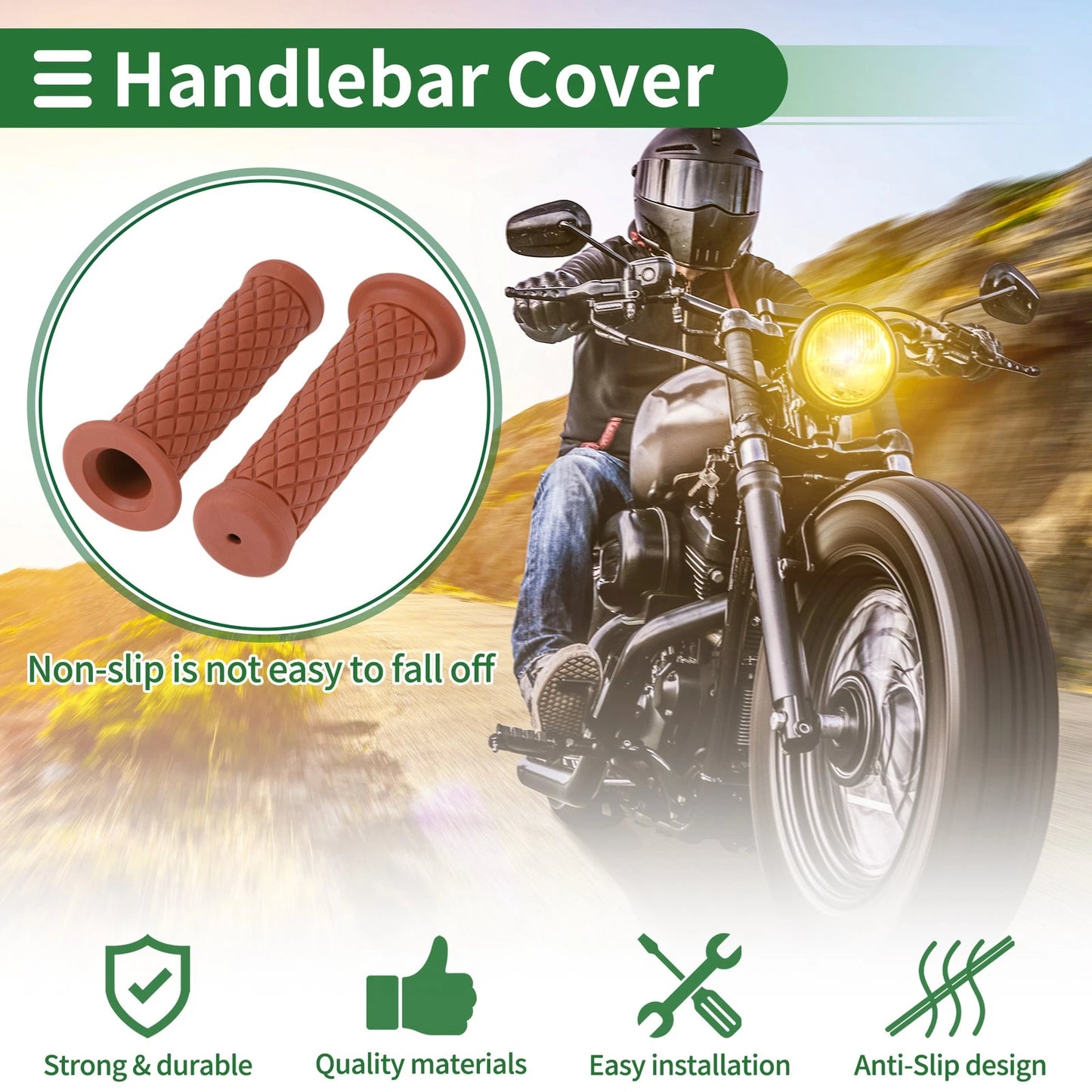 7/8" 22mm Hand Grips Rubber Diamond Pattern for Motorcycle