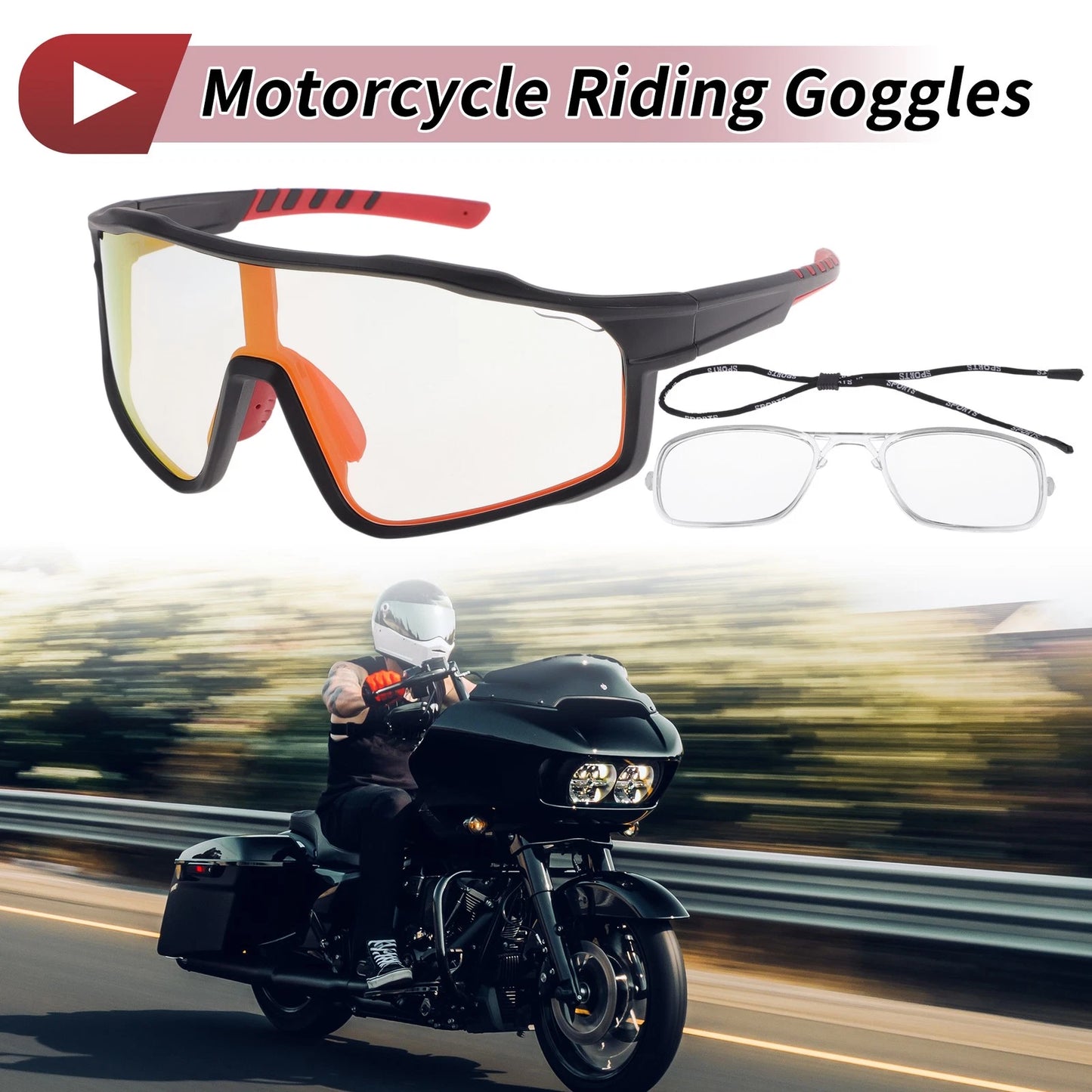 Goggles Motorcycle Red Lens Black Frame Triacetyl Cellulos for Motorcycle