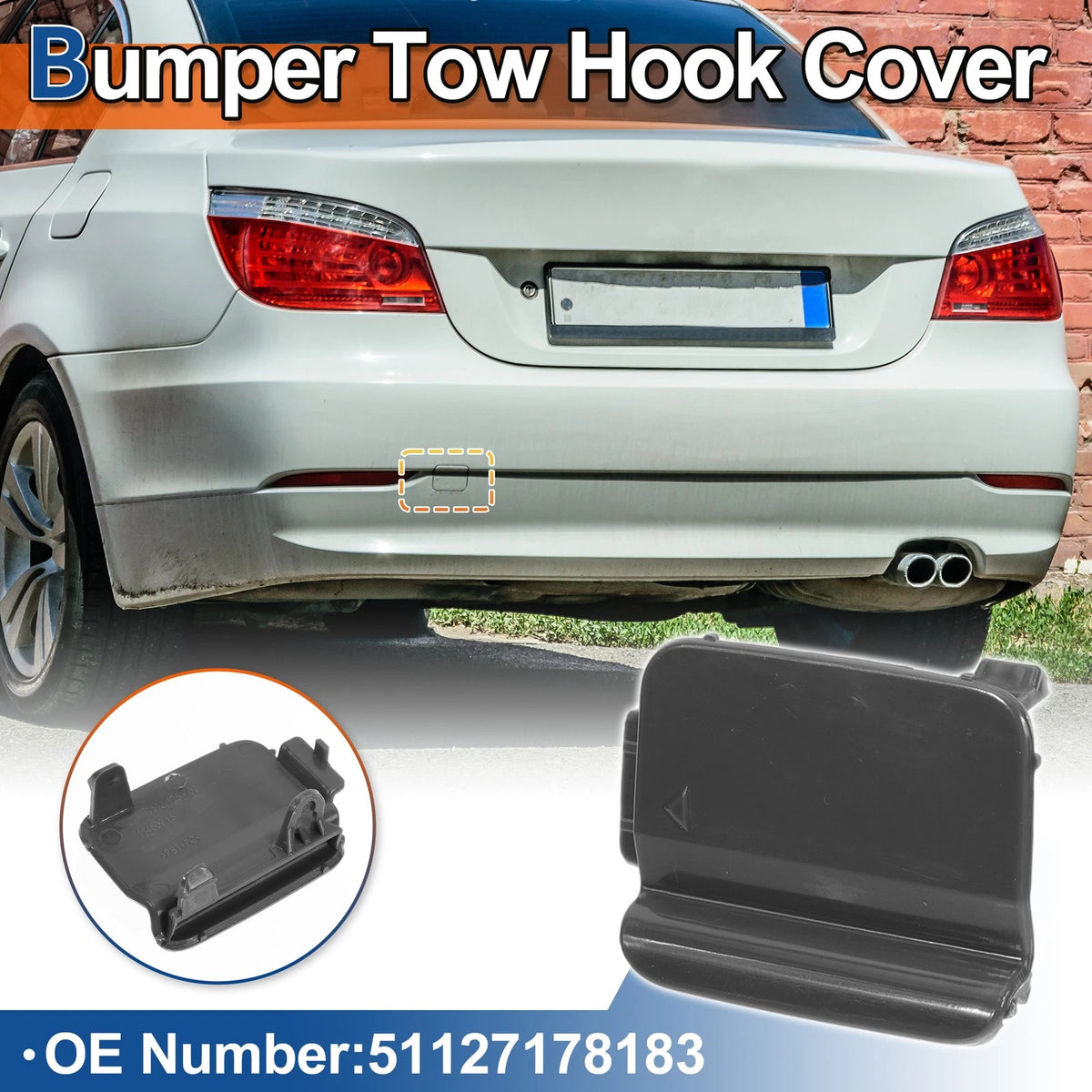 Rear Tow Hook Cover for BMW 528i 535i 550i Unpainted
