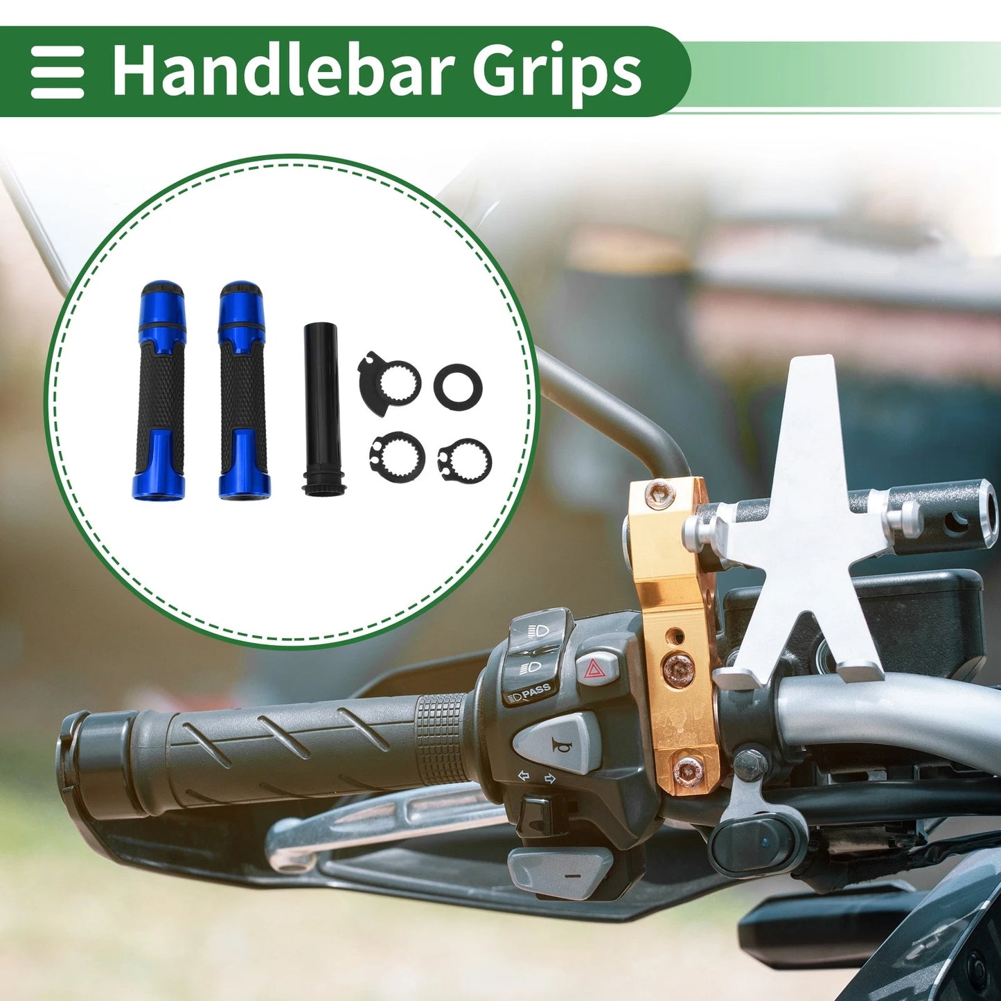 7/8 22mm Hand Grips Cover Kit for Motorcycle Black Blue Rhombus