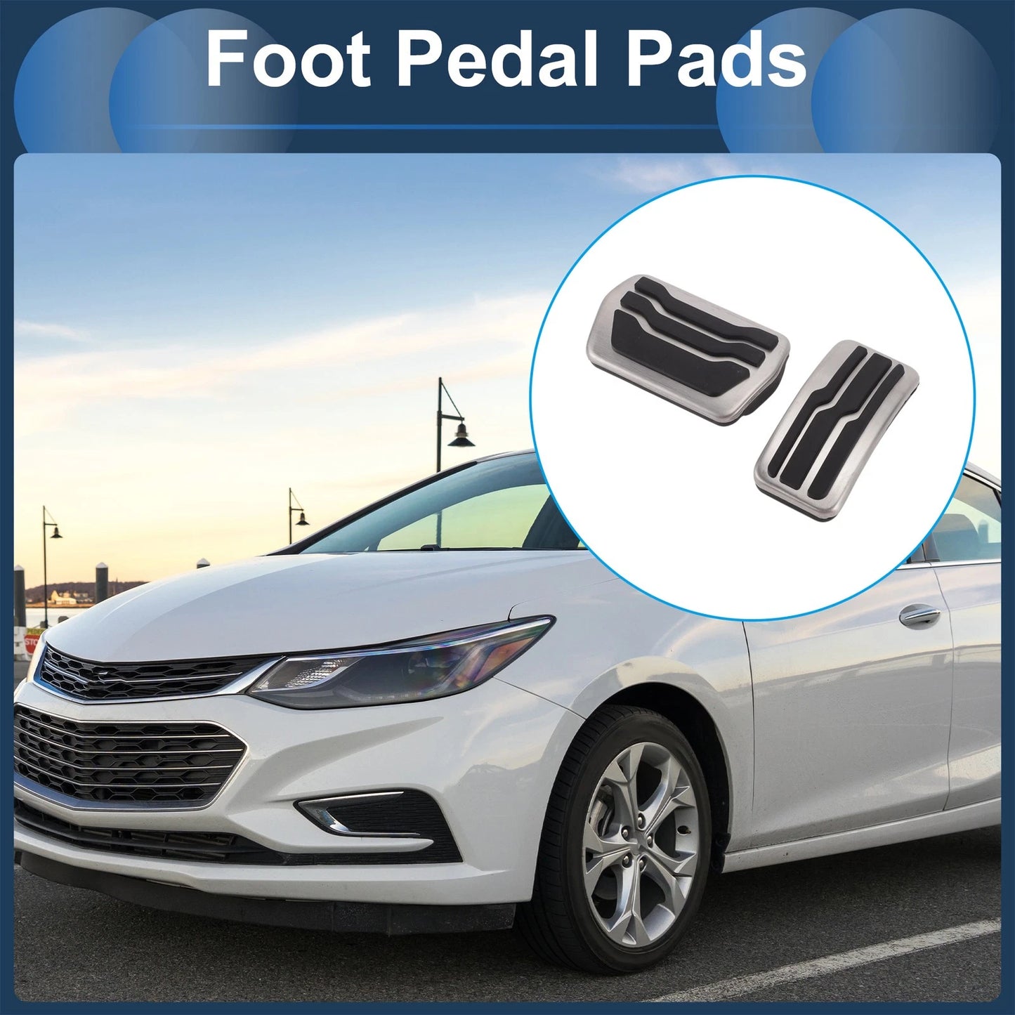 2 x Foot Accelerator Pedal Covers for Ford Focus (2011-2018) Silver Tone