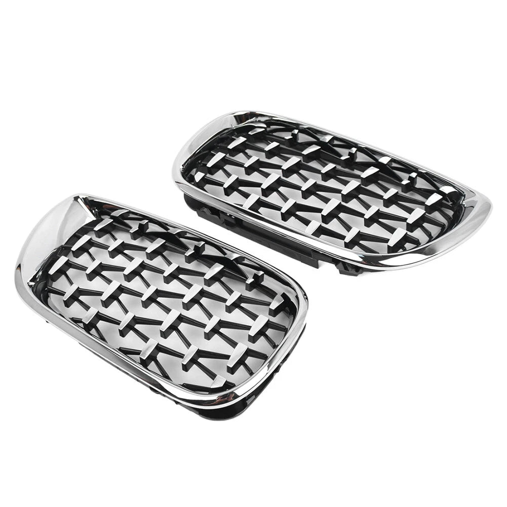 Pair Front Kidney Grille for BMW E46 4D (2002-2005) Chrome Diamond Style