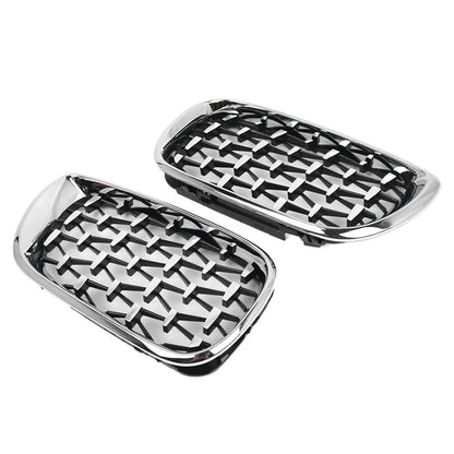 Pair Front Kidney Grille for BMW E46 4D (2002-2005) Chrome Diamond Style