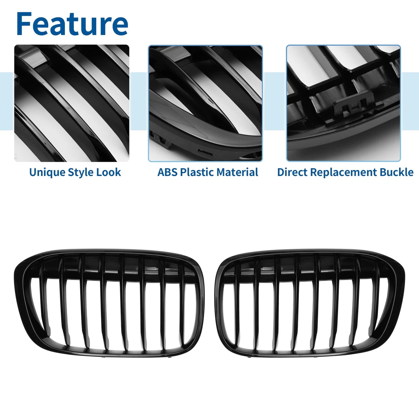 Front Upper Bumper Grille for BMW X1 F48 (2016-2022) Gloss Black