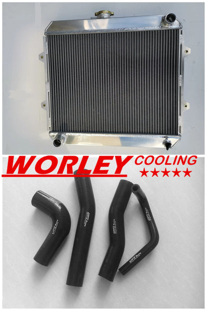 3-Row Aluminum Radiator + Black Hose for Hilux RN105 RN106 RN130 (1997-2005)