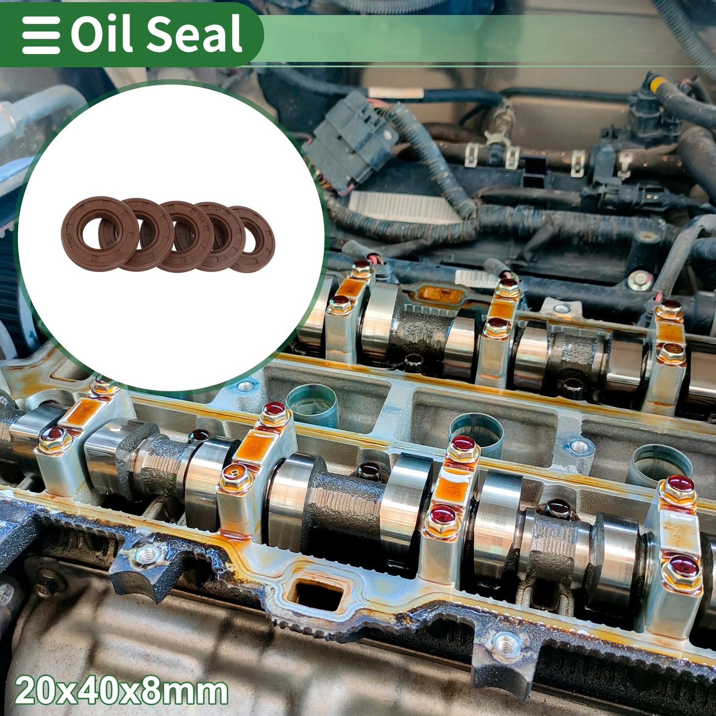 Oil Seal 20x40x8mm FKM Rubber Brown High Pressure 5 Pcs