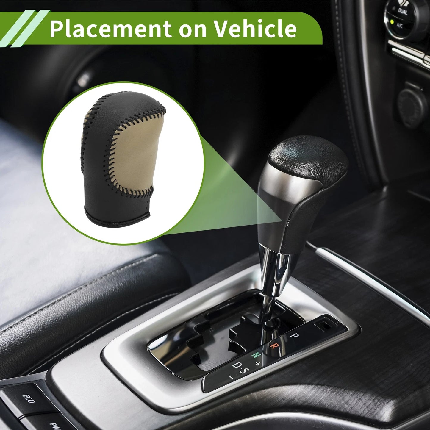Car Gear Shift Knob Cover 1 Pc for Honda Civic (2022-2024) Black Beige Faux Leather
