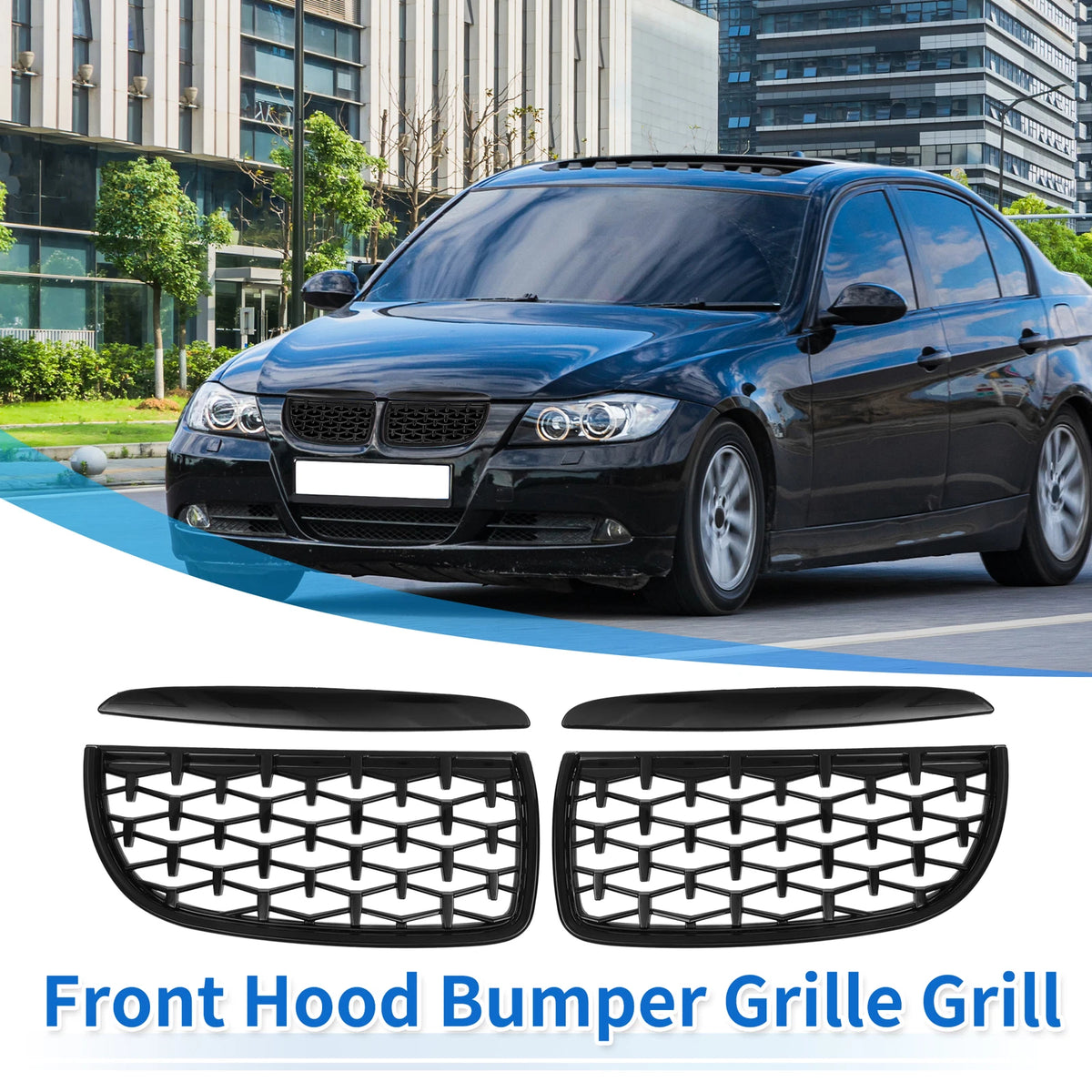 Front Hood Bumper Grille for BMW 325i 325xi 328i 328xi E90 (2006-2013) Pair