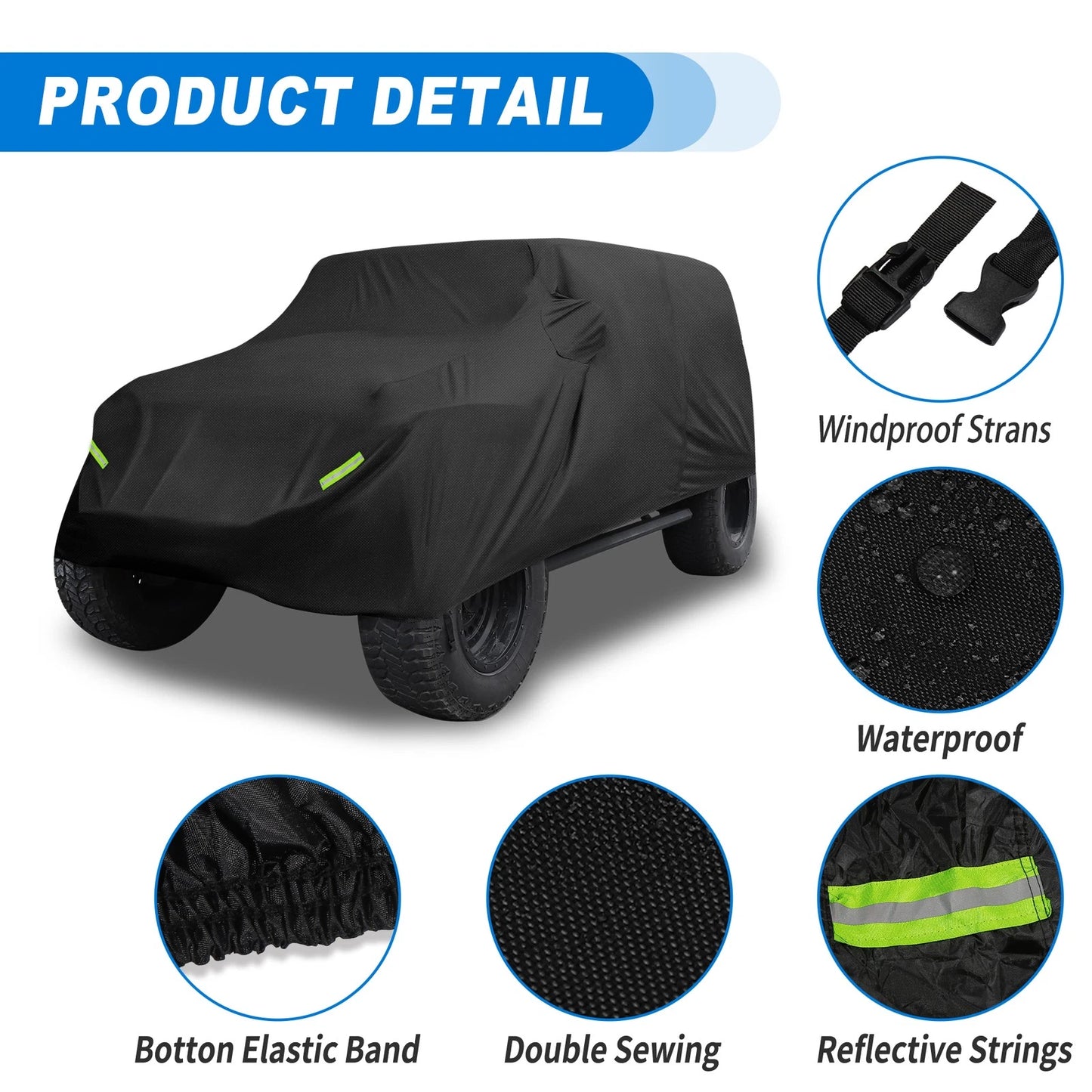 Waterproof Car Cover w/Driver Door Zipper for Jeep Wrangler (2007-2017)