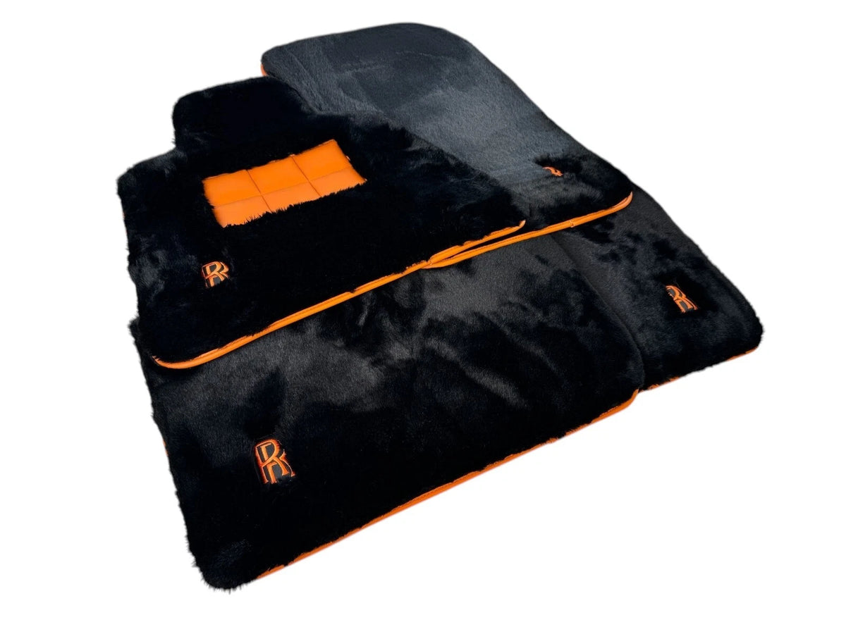 Sheepskin Car Floor Mats for Rolls Royce Ghost Series I - Orange Leather