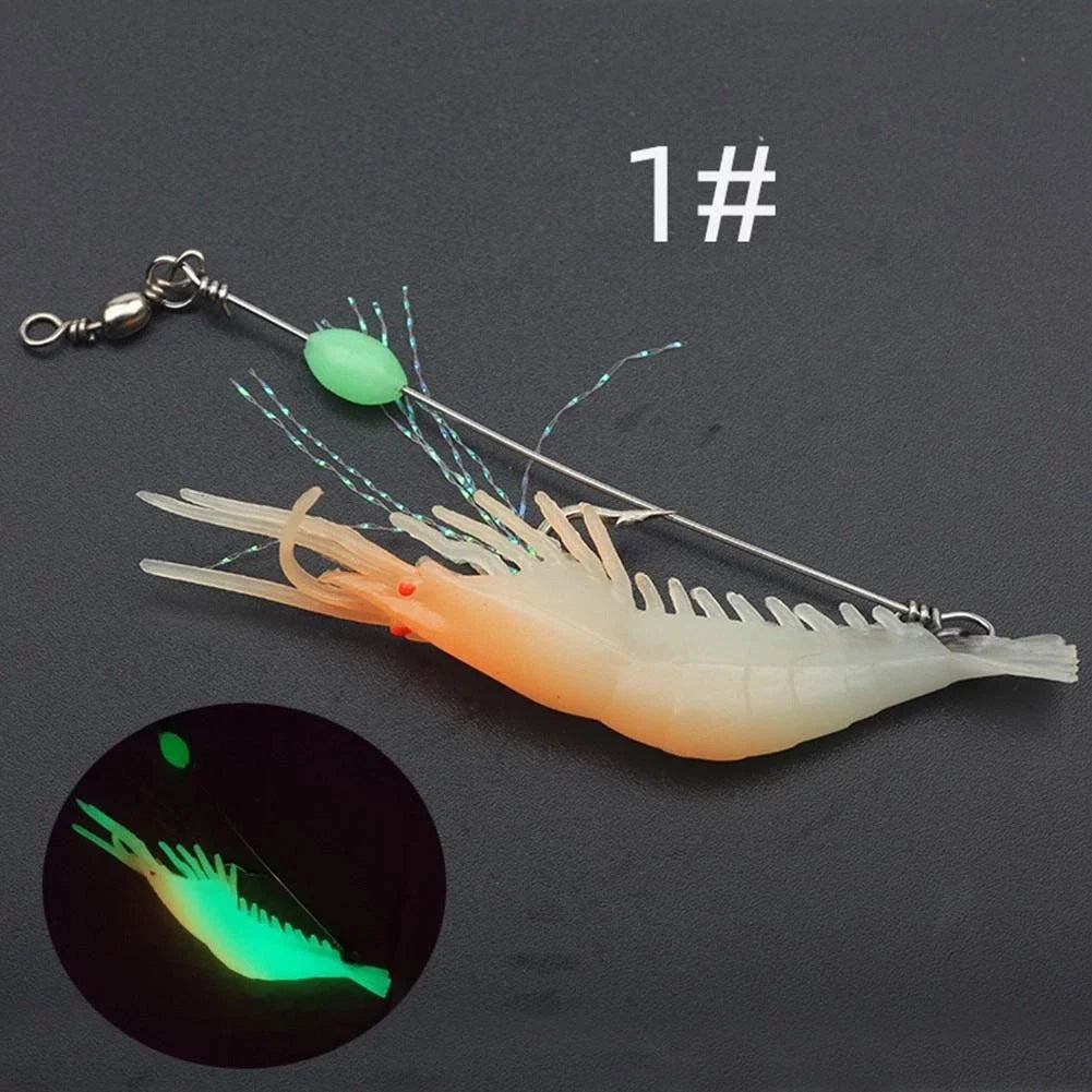 Luminous Shrimp Lure Hook Swivels for Boat Fishing, Reverse Swimming Action