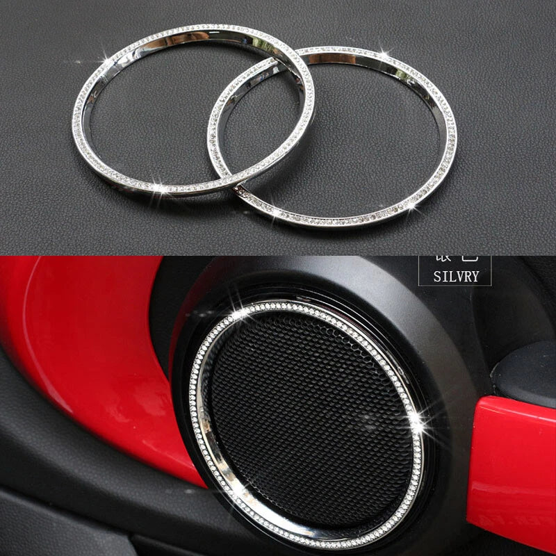 Pair Crystal Circle Speaker Grille Cover Ring Trim fit For Mini Cooper F55 F56