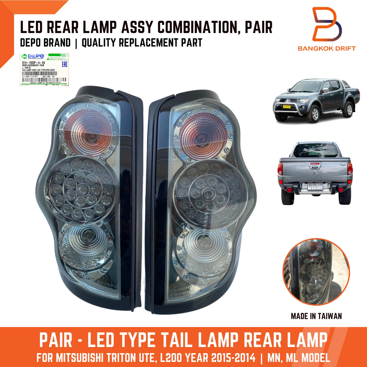 DEPO  LED Smoke Tail Light Rear Lamp for Mitsubishi Triton L200 (05-14)