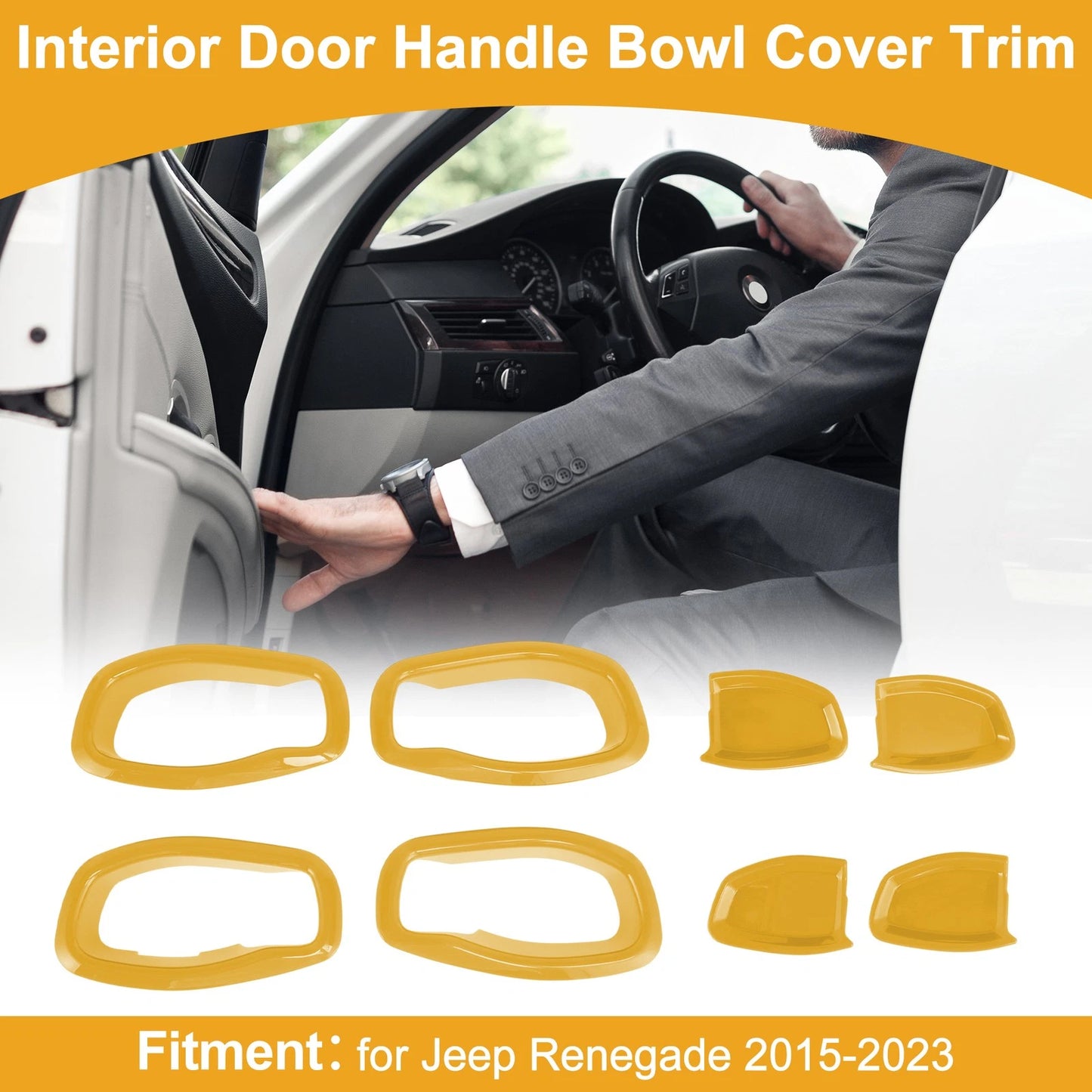 Yellow ABS Interior Door Handle Bowl Cover Trim for Jeep Renegade (2015-2023) 4Pcs