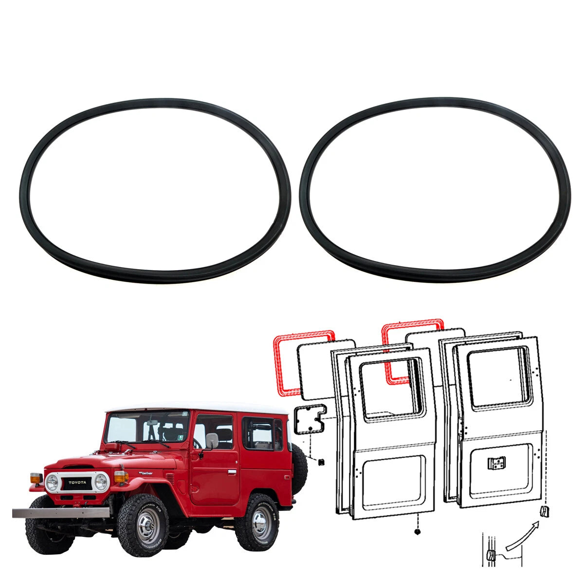 Rear Swing Door Glass Weatherstrip for Toyota Land Cruiser J40 BJ42 FJ40 HJ45 1974-1984