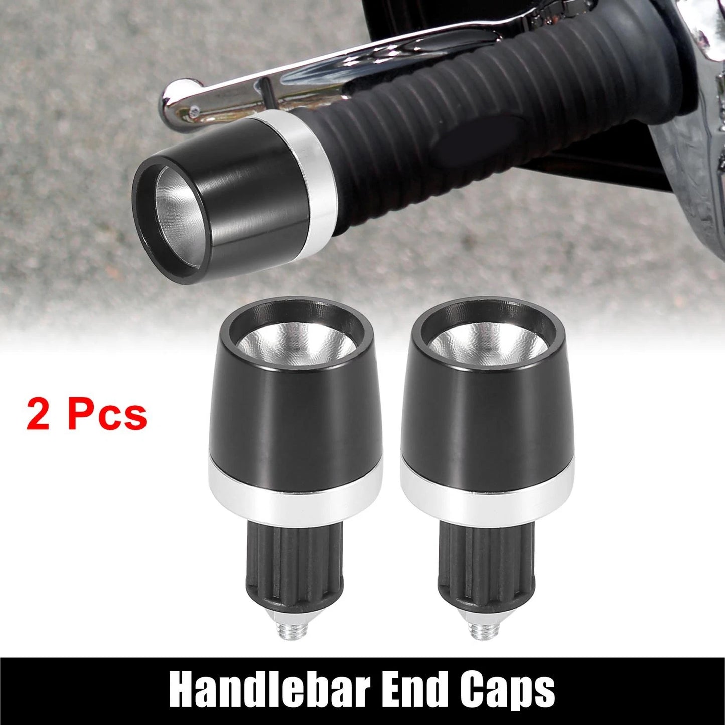 2 x 18mm Handlebar End Caps Plug CNC Aluminum Alloy for Motorcycle Silver Tone