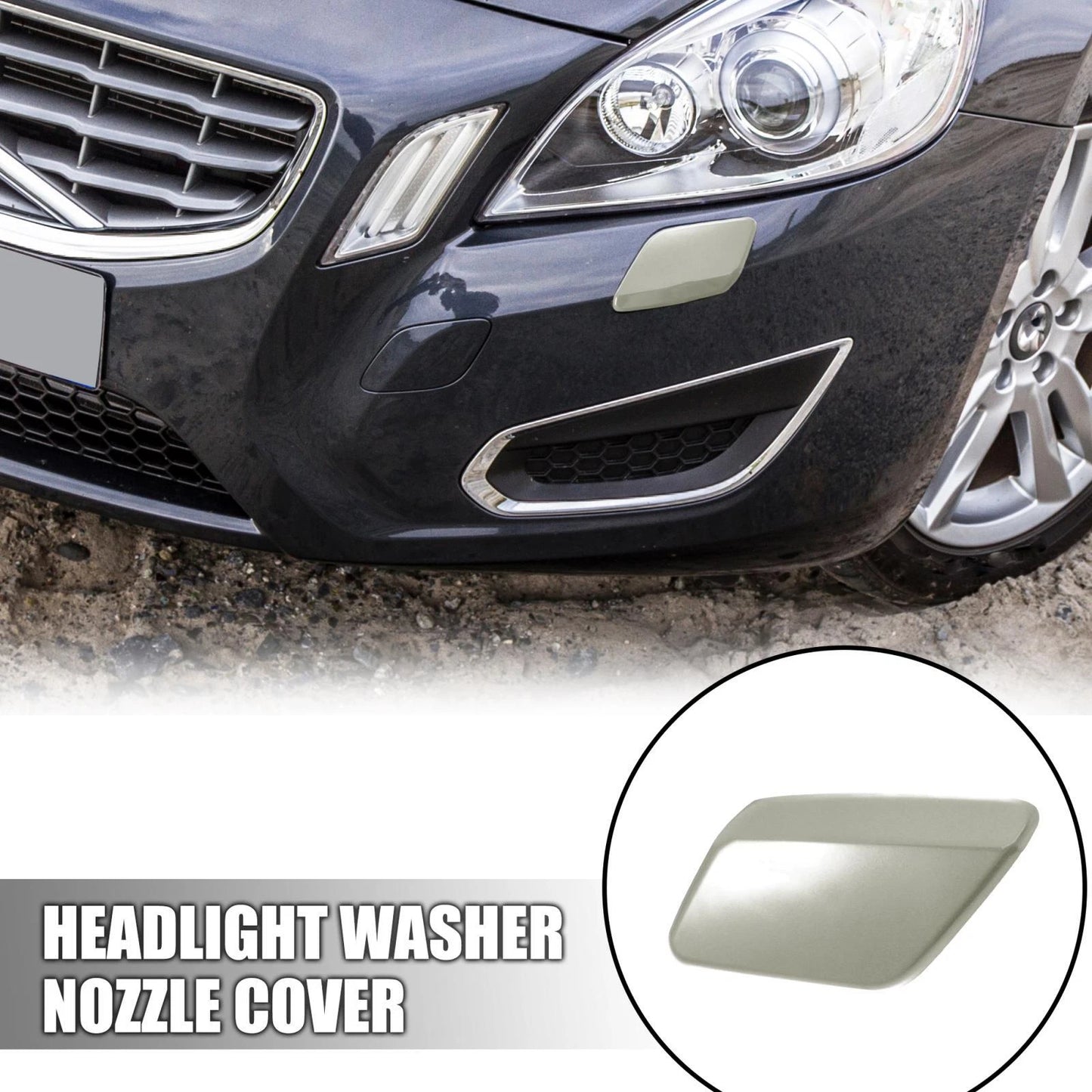 Left Headlight Washer Nozzle Cover for Volvo S60 V60 (2011-2013) Gray