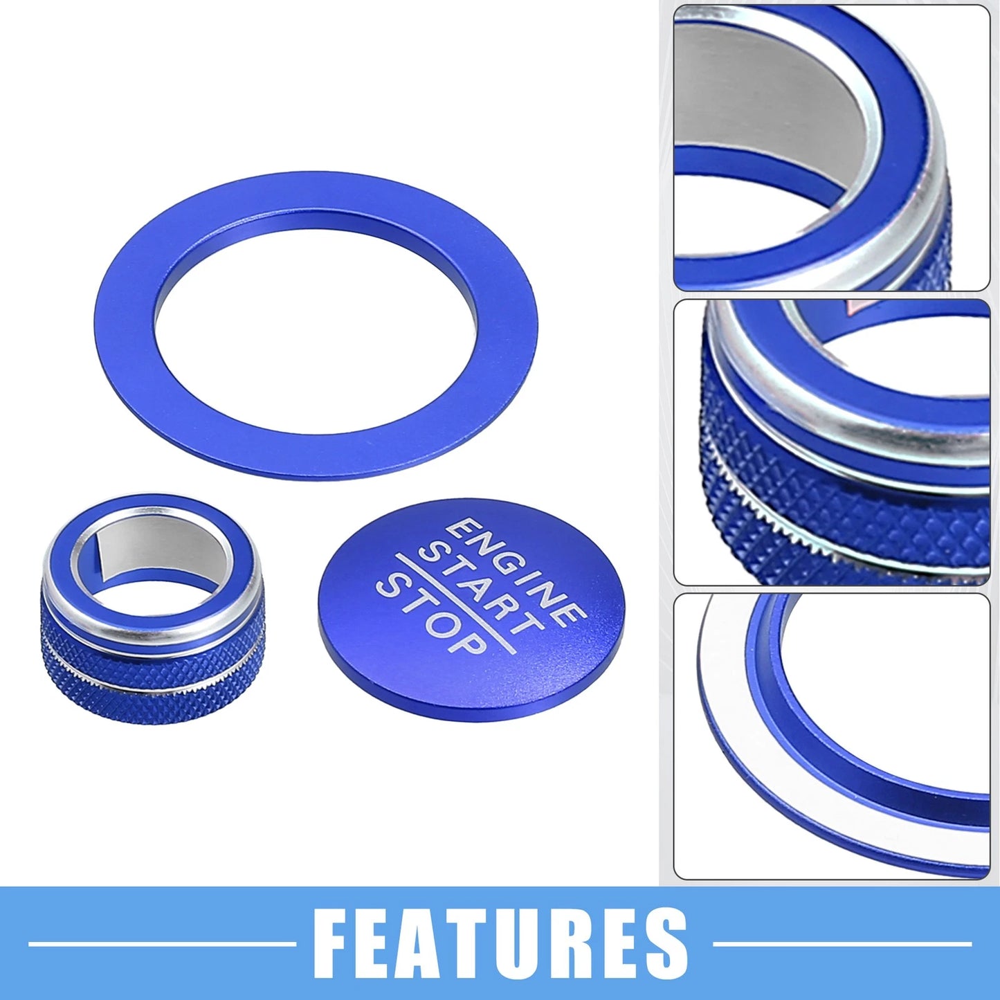 3 x Volume Switch Knob Engine Button Covers for Honda Civic (2022-2023) Blue