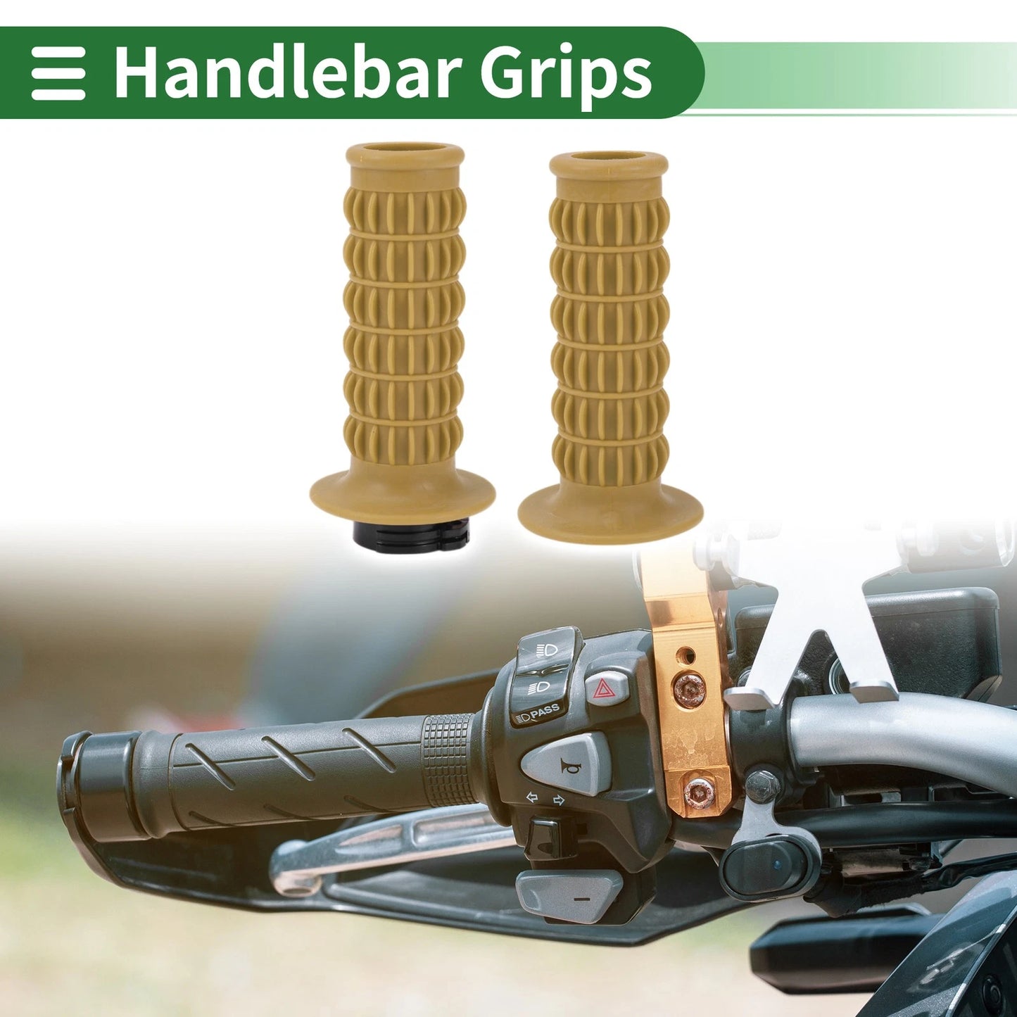 25mm Hand Grips Cover Kit Handlebar TPU Khaki for Motorcycle